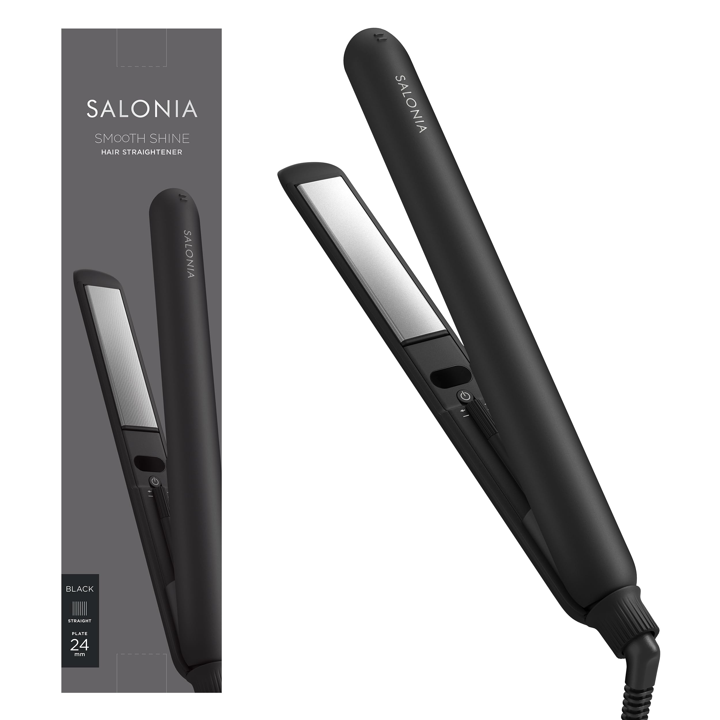 SALONIA サロニア スムースシャイン ストレートヘアアイロン 24mm ブラック 耐熱ポーチ付 SAL23105BKのサムネイル