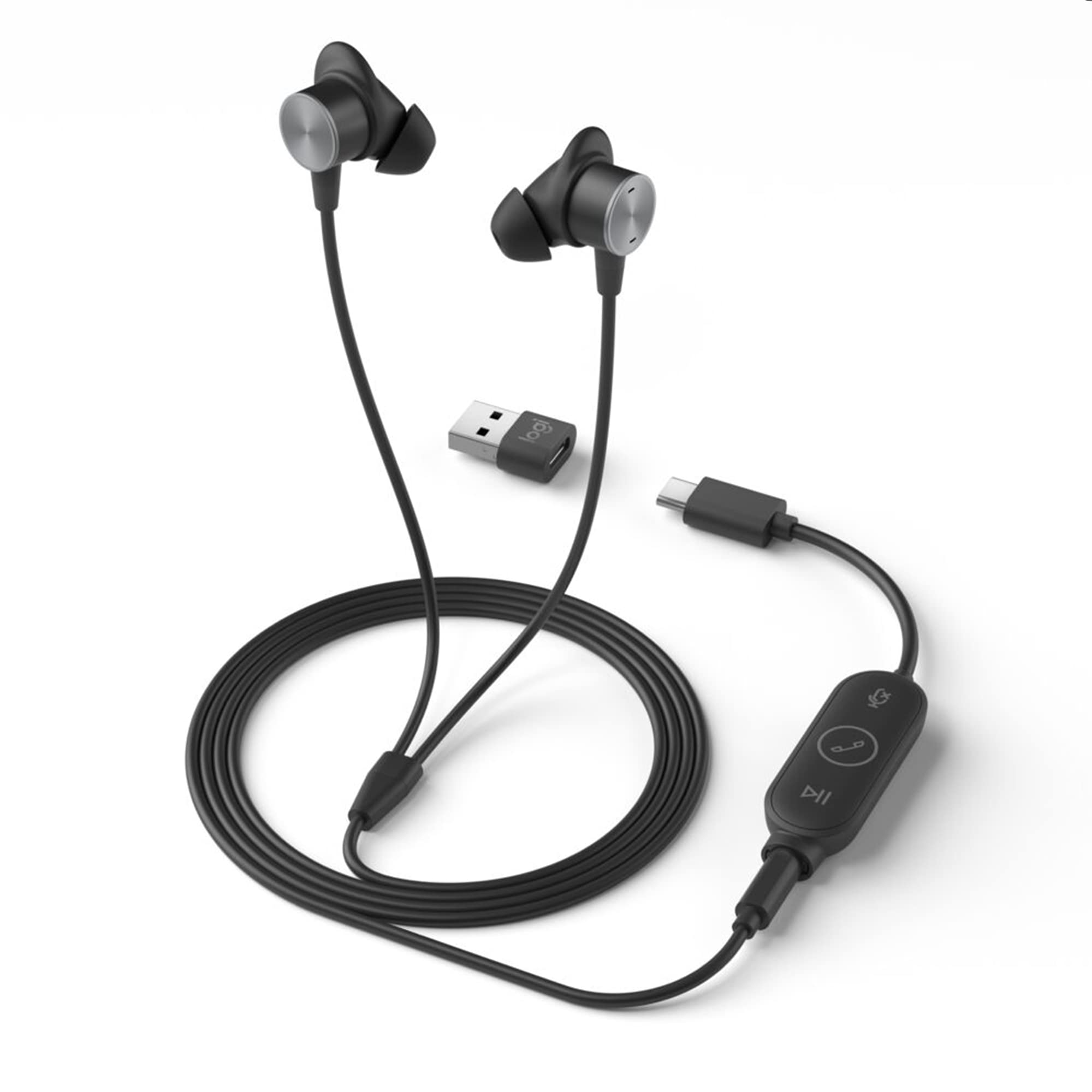 ロジクール 有線 3.5mm / USB イヤホン ノイズキャンセリング マイク付き Zone Wired Earbuds ZONEWEBUC Zoom Skype Mircosoft Teams 対応 USB-C Mac PC パソコン ヘッドフォン ヘッドホン 国内正規品 2年間メーカー保証 ブラック