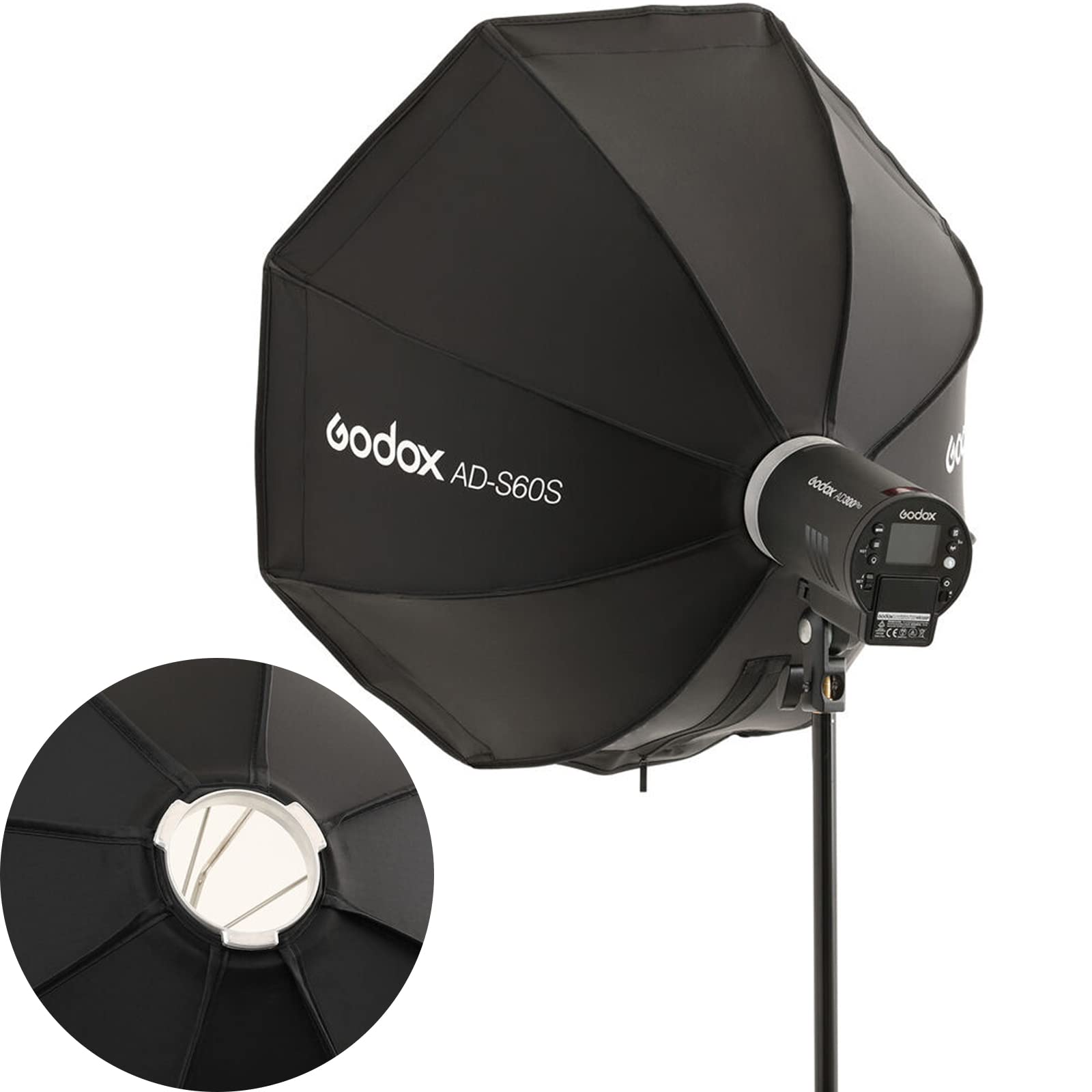 GODOX 60cm オクタゴン型 ソフトボックス ポータブル 組み立て不要 godoxマウント ML30 ML60 AD400Pro ..