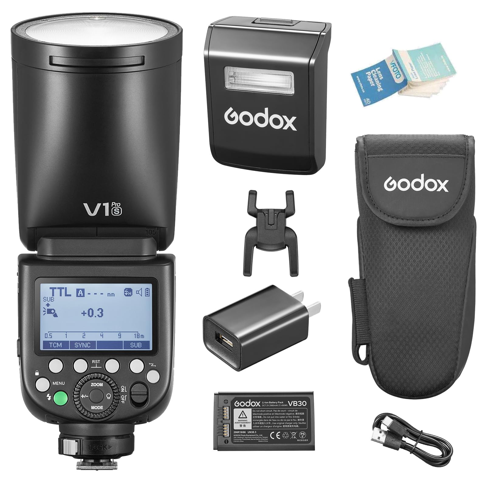 [GODOX正規代理店/技適マーク] GODOX V1Pro-S フラッシュ ストロボ 76WS TTL HSS 1/8000S 高速同期 Speedlite 2.4Gワイヤレス 丸頭クリップオンストロボ 1.3 秒のリサイクル時間 ソニー Sony A77II A99 A6000 A7R A7RII A7RIII A7M3 A9 A7RIV A7R5 ZV-E10カメラ対応