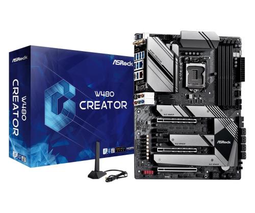 ASRock W480 CREATOR LGA1200/ Intel W480/ DDR4/ Quad CrossFireX/ SATA3USB3.2/ M.2/ WiFi Bluetooth/ATX マザーボード。