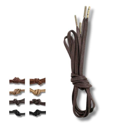 [アクティカ] 靴ひも2ホール ノンスリップロウ加工 解けにくい革靴ビジネスシューズブーツシューレース 金属チップ付 ワラビー チャッカーブーツ 2Holeshoelace ブラウン/アンティークゴールド 平紐65cm