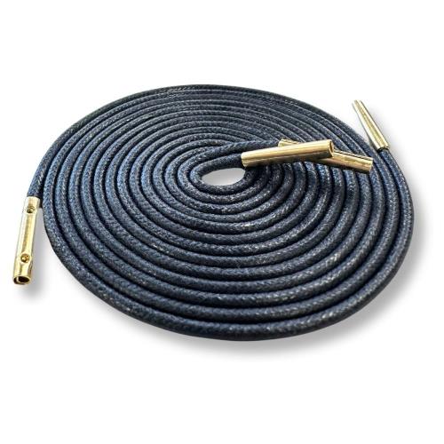 [アクティカ] 革靴ビジネスシューズ ブーツ用 高級ロー引き靴ひも金属チップ付き 革靴 メタルチップ ブラックゴールド 75cm