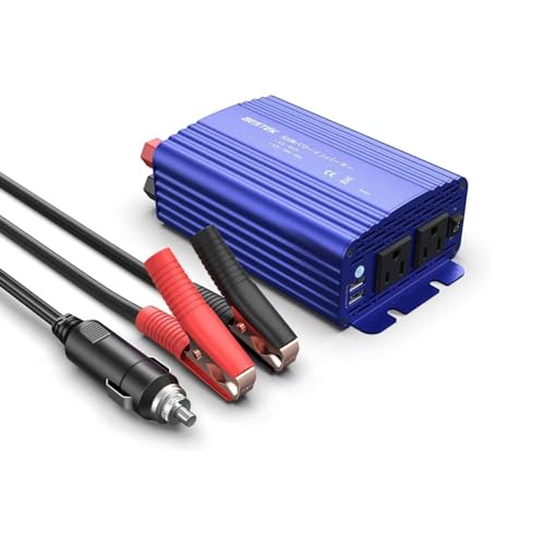 BESTEK インバーター シガーソケット コンセント 500W DC12VをAC100Vに変換 USB2ポート搭載 12V車専用 カーインバーター 車載用インバーター ブルー MRI5010BU-BL
