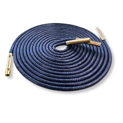 [アクティカ] 革靴ビジネスシューズ ブーツ用 高級ロー引き靴ひも金属チップ付き 革靴 メタルチップ ネイビーゴールド 75cm