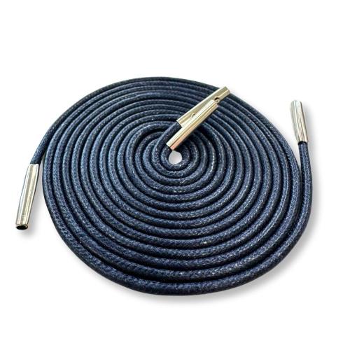 [アクティカ] 革靴ビジネスシューズ ブーツ用 高級ロー引き靴ひも金属チップ付き 革靴 メタルチップ ネイビーシルバー 120cm