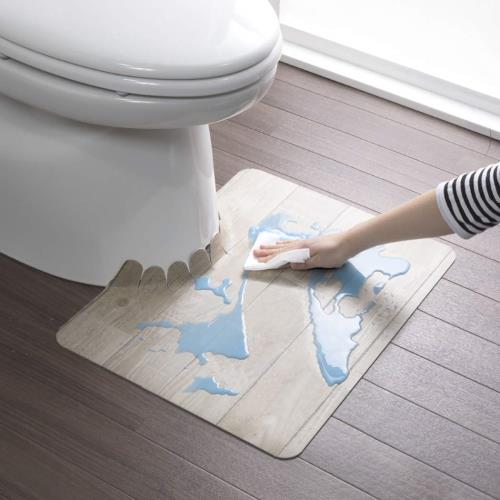 サンコー ずれない トイレマット 拭ける 床汚れ防止 ショート ホワイト ウッド 55×43cm おくだけ吸着 日本製 KV-16