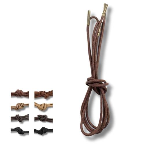 [アクティカ] 靴ひも2ホール ノンスリップロウ加工 解けにくい革靴ビジネスシューズブーツシューレース 金属チップ付 ワラビー チャッカーブーツ 2Holeshoelace ミディアムブラウン/アンティークゴールド 平紐65cm