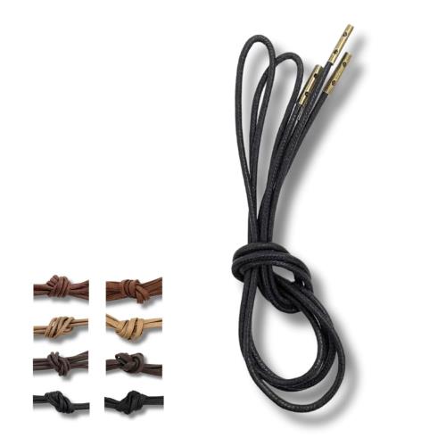 [アクティカ] 靴ひも2ホール ノンスリップロウ加工 解けにくい革靴ビジネスシューズブーツシューレース 金属チップ付 ワラビー チャッカーブーツ 2Holeshoelace ブラック/アンティークゴールド 平紐65cm