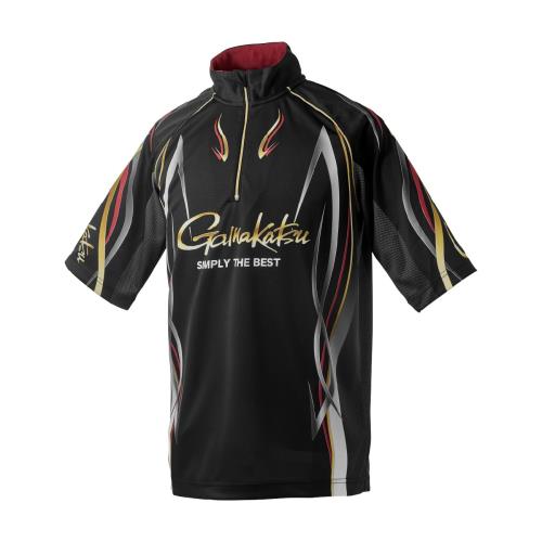 がまかつ(Gamakatsu) 2WAY プリントジップシャツ (半袖) ブラック/レッド 7L GM3735