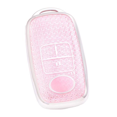 YANMW タント カスタム キーケース 適合トヨタルーミー ライズキー カバー 適合ダイハツ ロッキー 新型タフト 可愛キーホルダー シルバーピンク