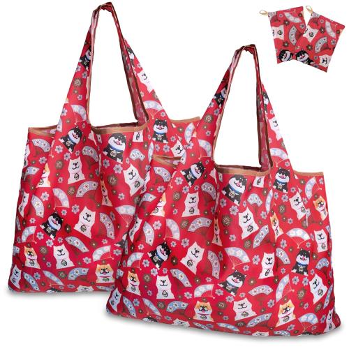 [GOKEI] エコバッグ 2個入り 50×67cm 大容量 折りたたみ 買い物バッグ コンビニバッグ 防水素材 収納 水や汚れにも強い 軽量 コンパクト（犬柄*2）