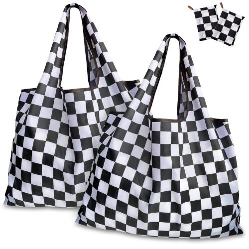 [GOKEI] エコバッグ 2個入り 50×67cm 大容量 折りたたみ 買い物バッグ コンビニバッグ 防水素材 収納 水や汚れにも強い 軽量 コンパクト（チェック柄*2）