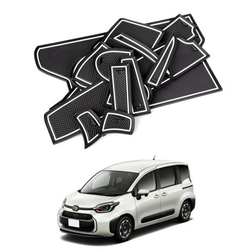 楽天FleumeAuto Spec トヨタ 新型シエンタ に適合 SIENTA 10系 専用 インテリアラバーマット 3代目 2022年～現行 ドアポケットマット 騒音防止 滑り止め コンソールマット 専用設計 ドレスアップ パーツ アクセサリー（ホワイト（ブルー蓄光））