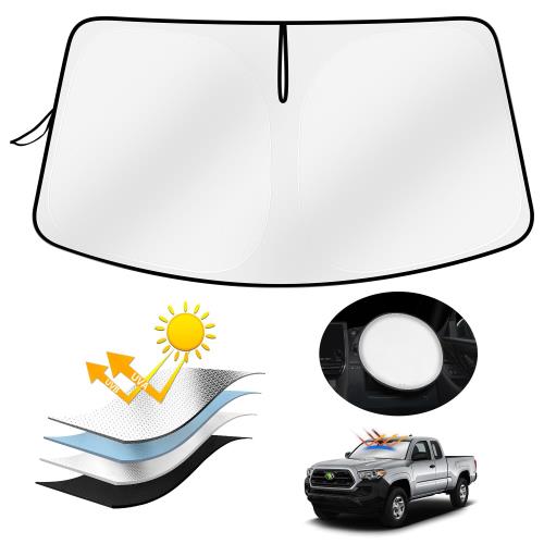 AUTO SPEC トヨタ ハイラックス GUN125 に適用 サンシェード 車用サンシェード 遮光フロントシェイド Toyota Hilux 2017年9月-現行 車種専用設計 サンシェード UVカット 高密度生地 日焼け防止 劣化防止 断熱 簡単着脱 折り畳み式サンシェード 収納袋付き 内装パーツ 車用品