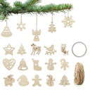 LIHAO クリスマスツリー オーナメント 飾り 100枚セット 20種 木製 北欧 クリスマス オーナメント 飾り デコレーション 飾り付け インテリア 装飾 おしゃれ サンタ ツリー 星 雪の結晶 トナカイ