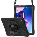 ProCase レノボ Tab M10 Plus 3世代/NEC LAVIE Tab T10に適応 10.6 2022 肩掛け式カバー ショルダーストライプ付き 360°回転スタンド 手首 対応端末:Lenovo Tab M10 Plus 3世代(ZAAM0094JP ZAAN0121JP)/NEC LAVIE Tab T10(T1075/EAS、TAB10/202)–ブラック