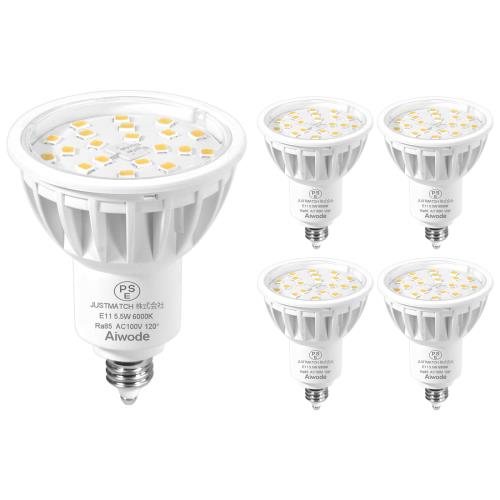 Aiwode E11 LED電球E11口金LEDスポットライト5.5W(50-60W形相當(dāng))晝光色6000K非調(diào)光器対応RA＞85 広角120度 高輝度600LM E11 LED電球 PSE認(rèn)証済(5個セット)