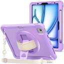 ProCase iPad Air 11インチ M2 (2024) / iPad Air5 (2022) / Air4 (2020) ショルダーケース 10.9インチ 肩掛け式 子供・現場作業用 耐衝撃 半透明カバー ペン収納 360°回転スタンド 手首付き 3層保護(パープル)