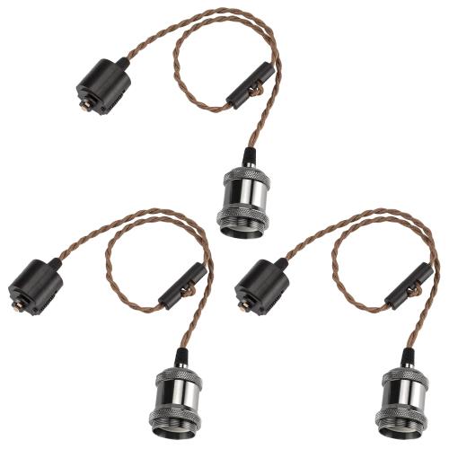 DiCUNO 1灯用ペンダントソケット 裸電球 E26口金 配線ダクトレール用 真鍮色/シャンパンゴールド/ブラック 電球ソケット 天井照明 吊り下げ コード付き 70cm調節可 レトロ アンティーク おしゃれ 3個入 （電球なし）