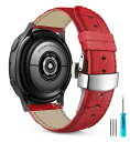 MaKTech 22mm レザーバンド ワニのセクションパターン バタフライバックル付き と互換性があるSamsung Galaxy Watch 3 45mm/46mm,HuaWei Watch 4/3 Ultimate/GT 4/3 46mm Pro,Amazfit GTR 3/2 (赤)