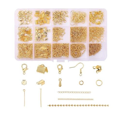 YFFSFDC 金具セット 15種 ハンドメイド アクセサリーパーツセット ゴールド アクセサリー パーツ ジュエリー ボールチップ チェーン ワニ口 DIY用 手芸用品 (ゴールド)
