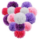 YFFSFDC ペーパーポンポン ハニカムボール 15個セット 紙花 パーティー 紙ポンポン 誕生日 卒業式 装飾 結婚式 飾り付け インテリア ウェディング 撮影 お祝い 記念日 お祭り 文化祭 バースデー デコレーション 紫系