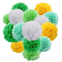 YFFSFDC ペーパーポンポン ハニカムボール 15個セット 紙花 パーティー 紙ポンポン 誕生日 卒業式 装飾 結婚式 飾り付け インテリア ウェディング 撮影 お祝い 記念日 お祭り 文化祭 バースデー デコレーション 緑黄系