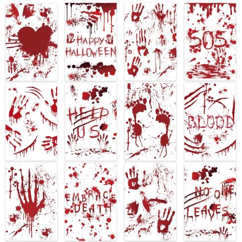YFFSFDC ハロウィンノートカード12枚セット血まみれのハロウィーンポストカード、子供用ハロウィーンカード 詰め合わせ 血まみれの手形 グリーティングカード ハロウィン デコレーションパーティー小道具