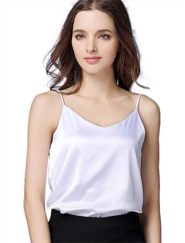 [Euyqs] シルク キャミソール Vネック シンプル サテンのベスト (ホワイト, S)