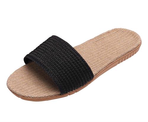[Euyqs] 麻 スリッパ 室内履き ルームシューズ ベーシック来客用 部屋用 室内 静音 軽量 おしゃれ (#3 ブラック, measurement_23_point_5_centimeters)