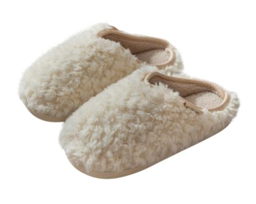 [Euyqs] ルームシューズ 暖かい スリッパ 冬 あったかスリッパ 室内 男女兼用 もこもこ 軽量 洗える (ベージュ, measurement_25_point_0_centimeters)