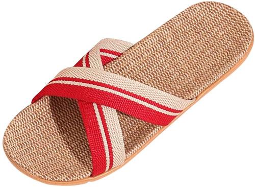 [Euyqs] スリッパ ベーシック 麻 夏春 ルームシューズ通気 滑り止め クロススリッパ (#2 レッド, 23.5 cm)