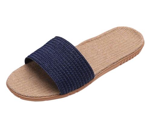 [Euyqs] 麻 スリッパ 室内履き ルームシューズ ベーシック来客用 部屋用 室内 静音 軽量 おしゃれ (#3 ネイビー, measurement_27_point_0_centimeters)