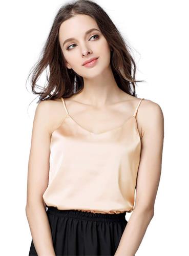 [Euyqs] シルク キャミソール Vネック シンプル サテンのベスト (シャンパン, L)