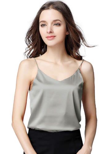 [Euyqs] シルク キャミソール Vネック シンプル サテンのベスト (グレー, M)