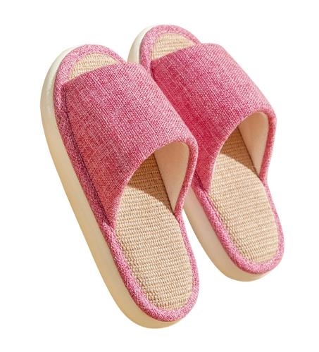 [Euyqs] 和風デザイン 快適亜麻・通気性吸汗 滑り止め厚底スリッパ 室内男女共用 (ばらいろ, 23.0 cm)