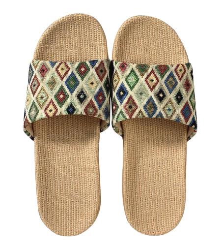 [Euyqs] 居心地の良い屋内亜麻ホームスリッパ滑り止め (#11 ひしがた柄, 22.5 cm)