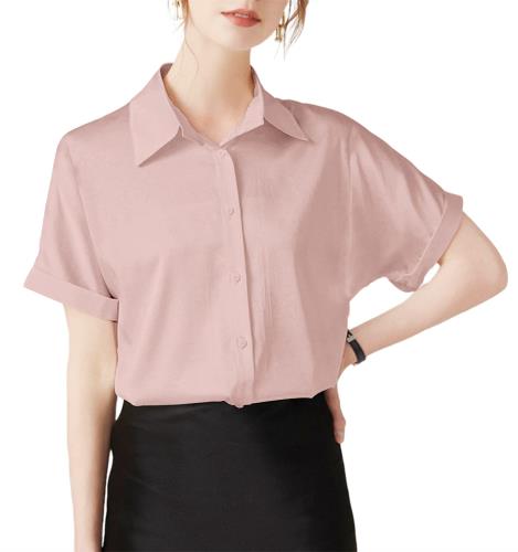 [SPRING SEAON] シャツブラウス レディース トップス 半袖 夏 カジュアル オフィス ノーアイロン 形態安定 とろみ ゆったり 大きいサイズ ビジネス ファッション 通勤 業務服 高通気性 ピンク 4L