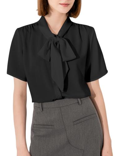 [SPRING SEAON] ボウタイシャツ 半袖 シフォン ブラウス リボン トップス 春 夏 スーツ インナー オフ..