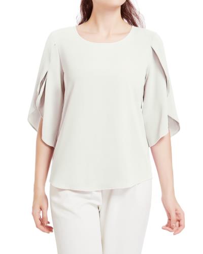 [SPRING SEAON] ブラウス シャツ レディース 夏 七分袖 プルオーバー ラッフル袖 ふんわり 涼しげ 大人可愛い ゆったり エレガント 高通気性 オフィスカジュアル 通勤 大きいサイズ ホワイト L