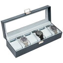 ProCase 腕時計ケース PU製 ウオッチコレクションケース 男性 収納ボックス ガラス蓋 ディスプレイケース プレゼント(6本用・ブルー)