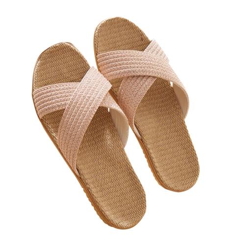 [Euyqs] スリッパ ベーシック 麻 夏春 ルームシューズ通気 滑り止め クロススリッパ (#11 ピンク, 23.5 cm)