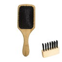 DFsucces ヘアブラシ 豚毛くし 楠竹 櫛 エアクッションコーム 頭皮マッサージ 絡まないブラシ サラサラ 髪質改善 シルク髪サラサラ (25*8.7cm)