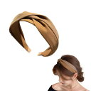 EZ PEACH カチューシャ シンプル リボン レザー バイカラー ツイスト 幅広 ワイド クロス バンダナ ターバン風 ヘアアクセサリー ヘアバンド 小顔 可愛い 前髪 髪留め 髪飾り 結婚式 発表会 入学式 (ブラウン, 幅約3cm)