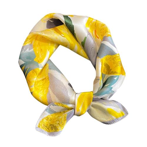 [Euyqs] レディース スカーフ 100% シルク制服用オフィススカーフ ハンカチ (#113 イェロー花)