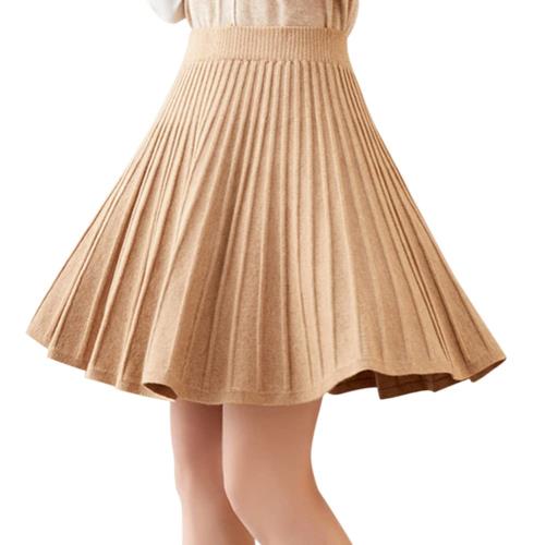 [Euyqs] レディース ニット プリーツスカート (#2 カーキ)(4)