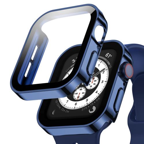Singiuzoo Apple Watch 用 防水ケース 46mm 42mm アップルウォッチ ケース 3D直角エッジデザイン 保護 アップルウォッチ Series 10 カバー ガラスフィルム 一体型 高透過率 硬度9H 一体型 光沢 軽量 全面保護 頑丈 耐衝撃 装着簡単 iwatch (46mm,光沢のブルー)