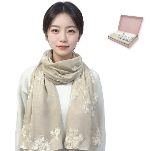 [GOKEI] ストール ギフト 薄手 刺繍 母の日 人気 プレゼント レトロ風 大判ストール ショール 誕生日 綿 おしゃれ 花 レディース 花柄 大判 UV対策 冷房対策 柔らかい 敬老の日 エレガント 春用 夏用 春夏 刺繍タイプ - ベージュ
