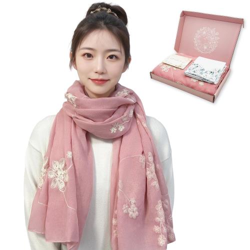 [GOKEI] ストール ギフト 薄手 刺繍 母の日 人気 プレゼント レトロ風 大判ストール ショール 誕生日 綿 おしゃれ 花 レディース 花柄 大判 UV対策 冷房対策 柔らかい 敬老の日 エレガント 春用 夏用 春夏 刺繍タイプ - ピンク